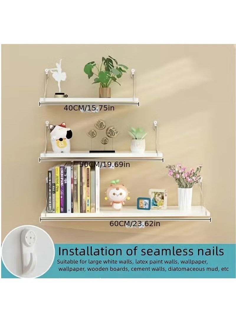 Arabest Floating Shelves Floating Shelf for Wall Floating Book Shelf Wall Mounted Organizer for Kitchen Living Room Bedroom Office Storage Shelves Display Racks Home Decor Set of 3, White - Image 2